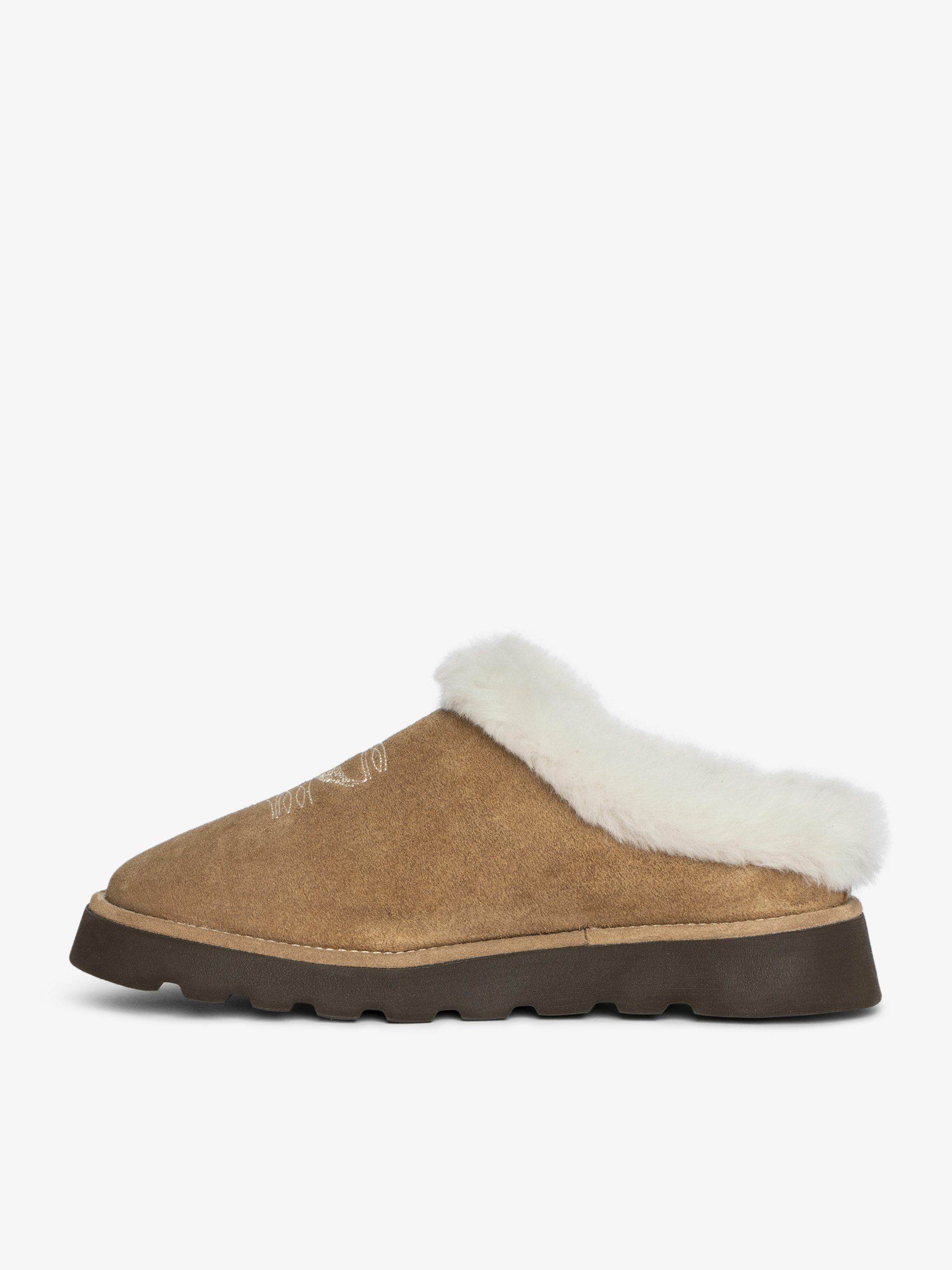 Teddy Shearling Mules - Suede and shearling mules adorned with signature embroideries.